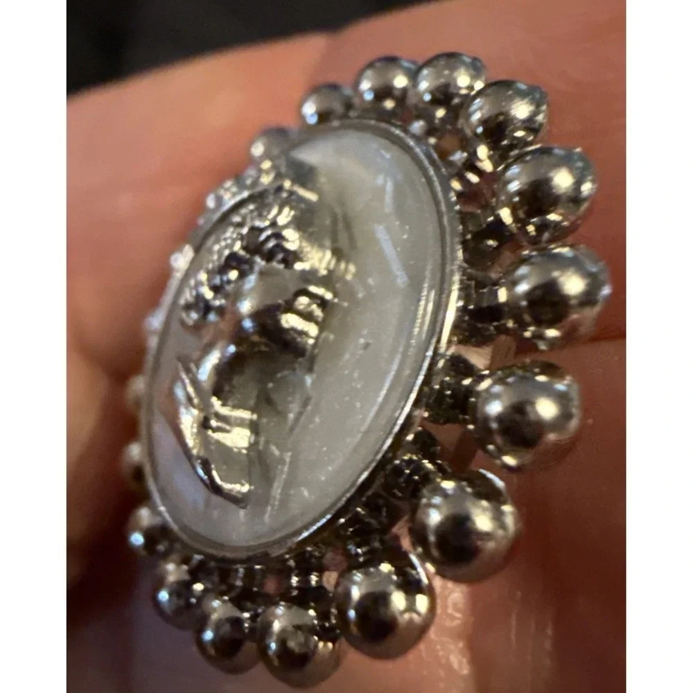 Kramer Of New York Vintage Button Silver Metal Mother of Pearl - Rare - Last One